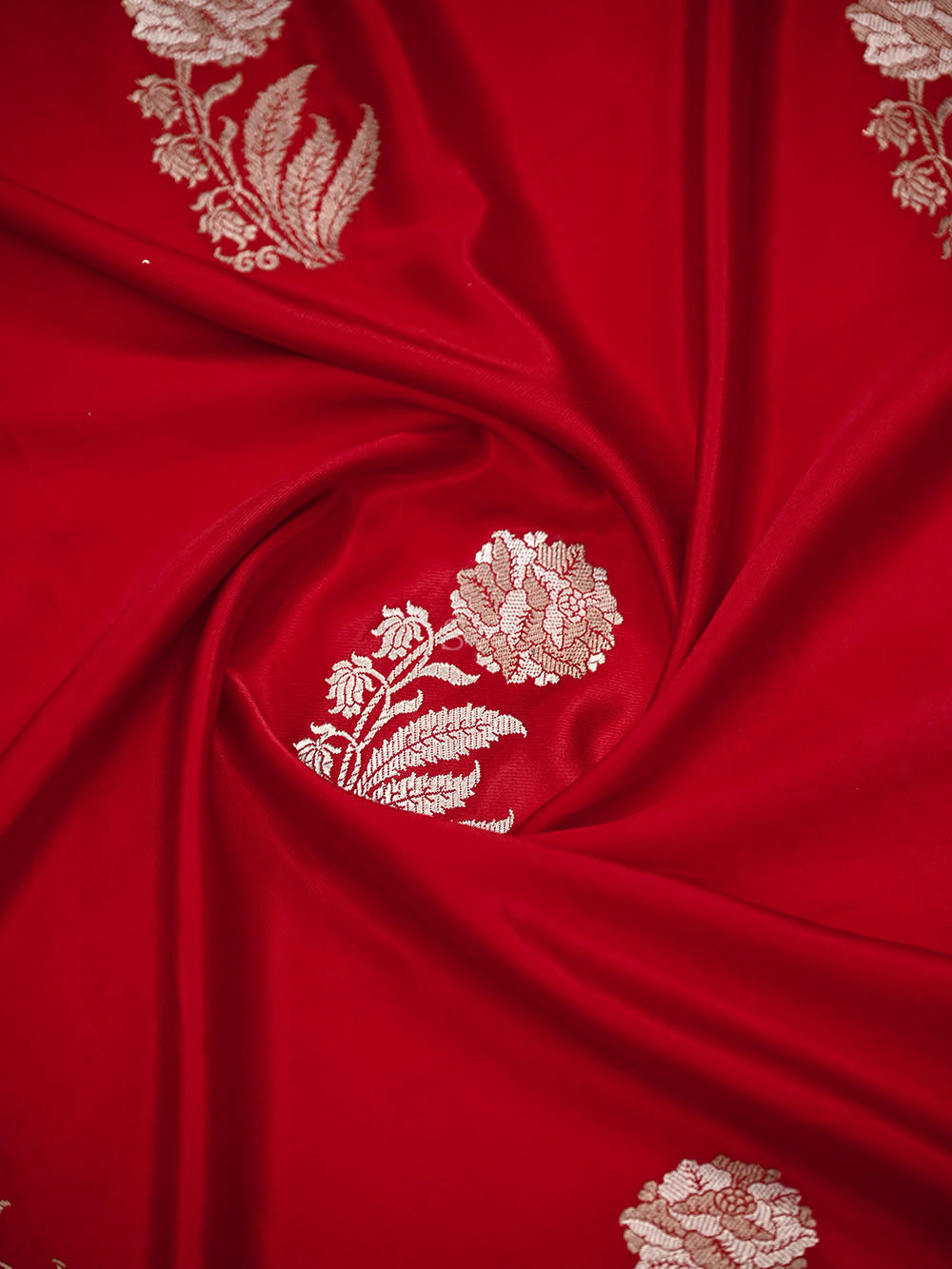 Red Sona Roopa Zari Boota Satin Silk Handloom Banarasi Saree - Sacred Weaves