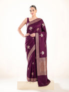 Wine Sona Roopa Zari Boota Satin Silk Handloom Banarasi Saree - Sacred Weaves