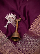 Wine Sona Roopa Zari Boota Satin Silk Handloom Banarasi Saree - Sacred Weaves