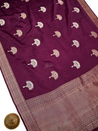 Wine Sona Roopa Zari Boota Satin Silk Handloom Banarasi Saree - Sacred Weaves