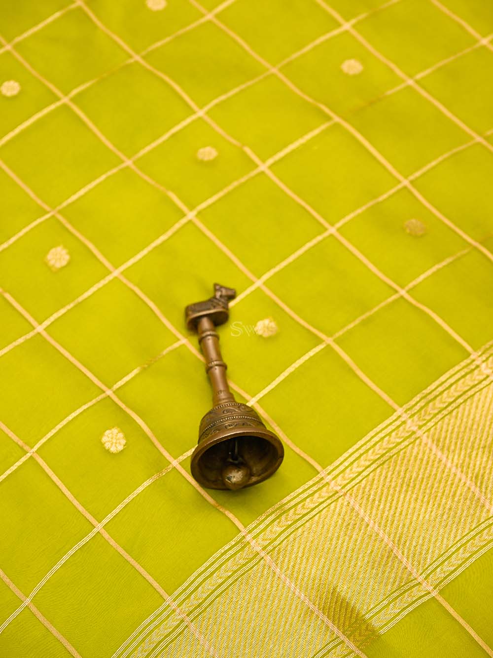 Lime Green Booti Katan Silk Handloom Banarasi Suit