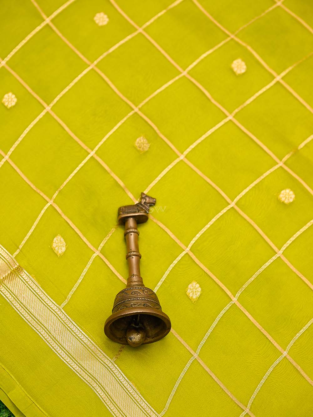 Lime Green Booti Katan Silk Handloom Banarasi Suit