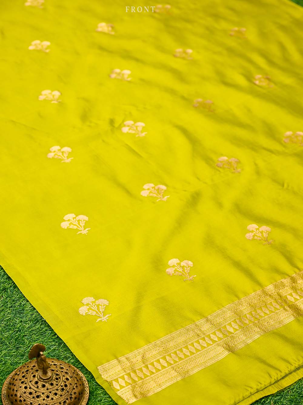 Lime Green Booti Katan Silk Handloom Banarasi Suit
