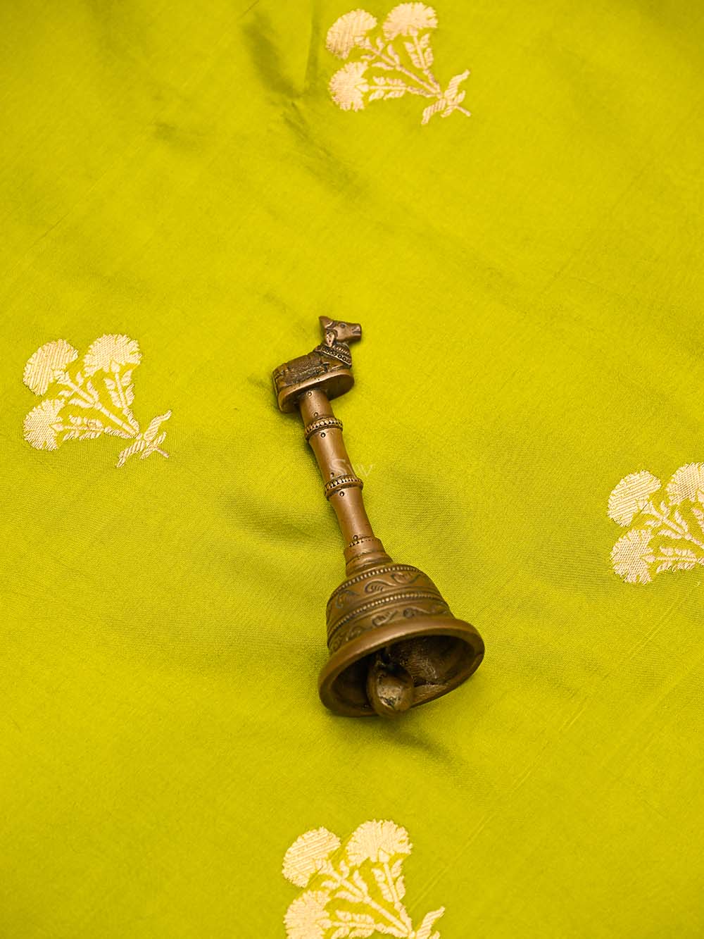 Lime Green Booti Katan Silk Handloom Banarasi Suit