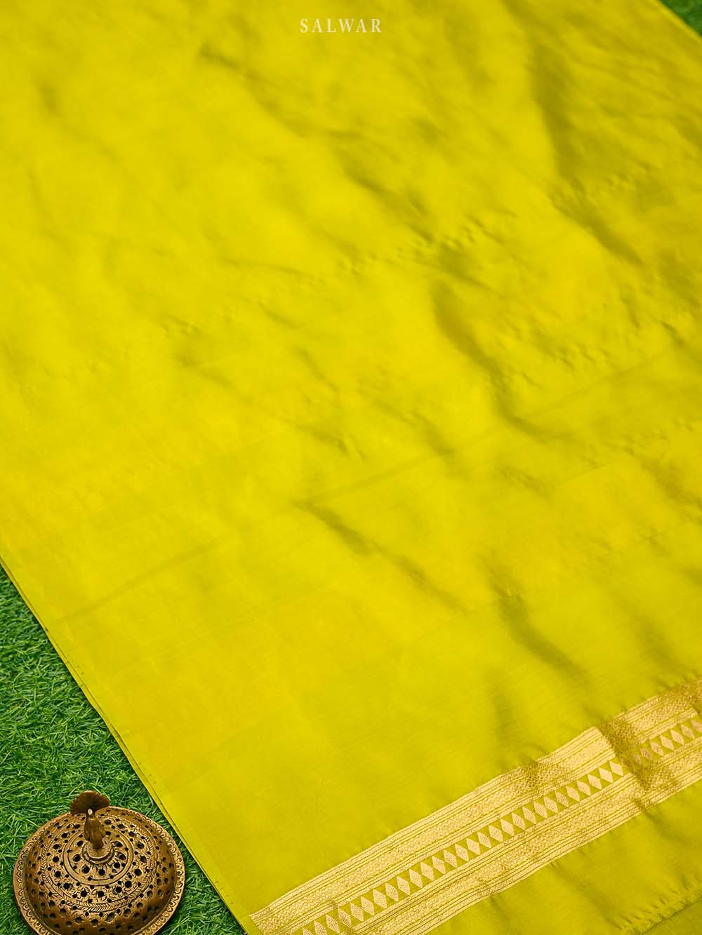 Lime Green Booti Katan Silk Handloom Banarasi Suit