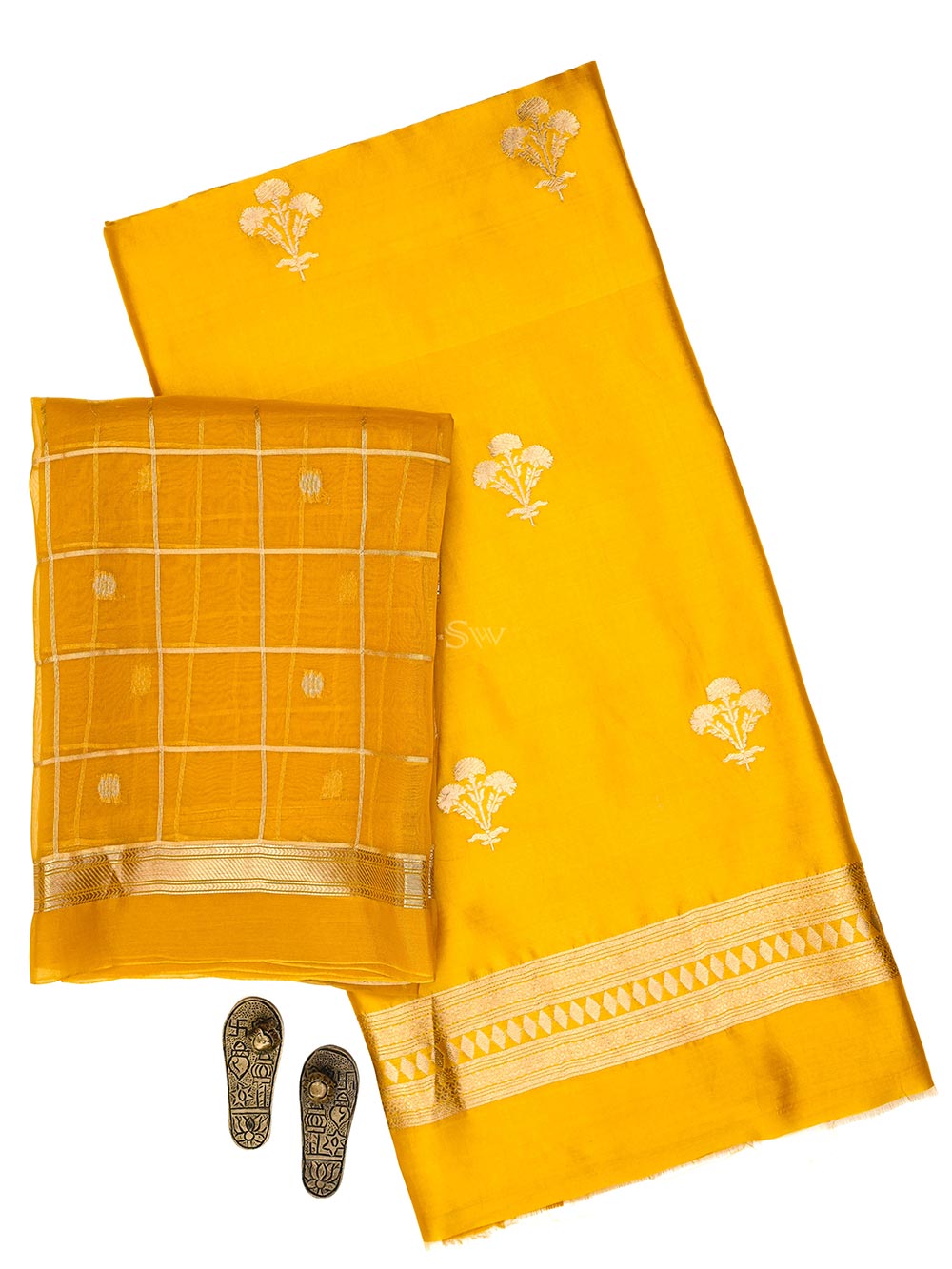 Yellow Booti Katan Silk Handloom Banarasi Suit