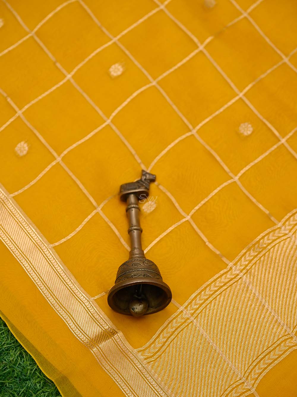 Yellow Booti Katan Silk Handloom Banarasi Suit
