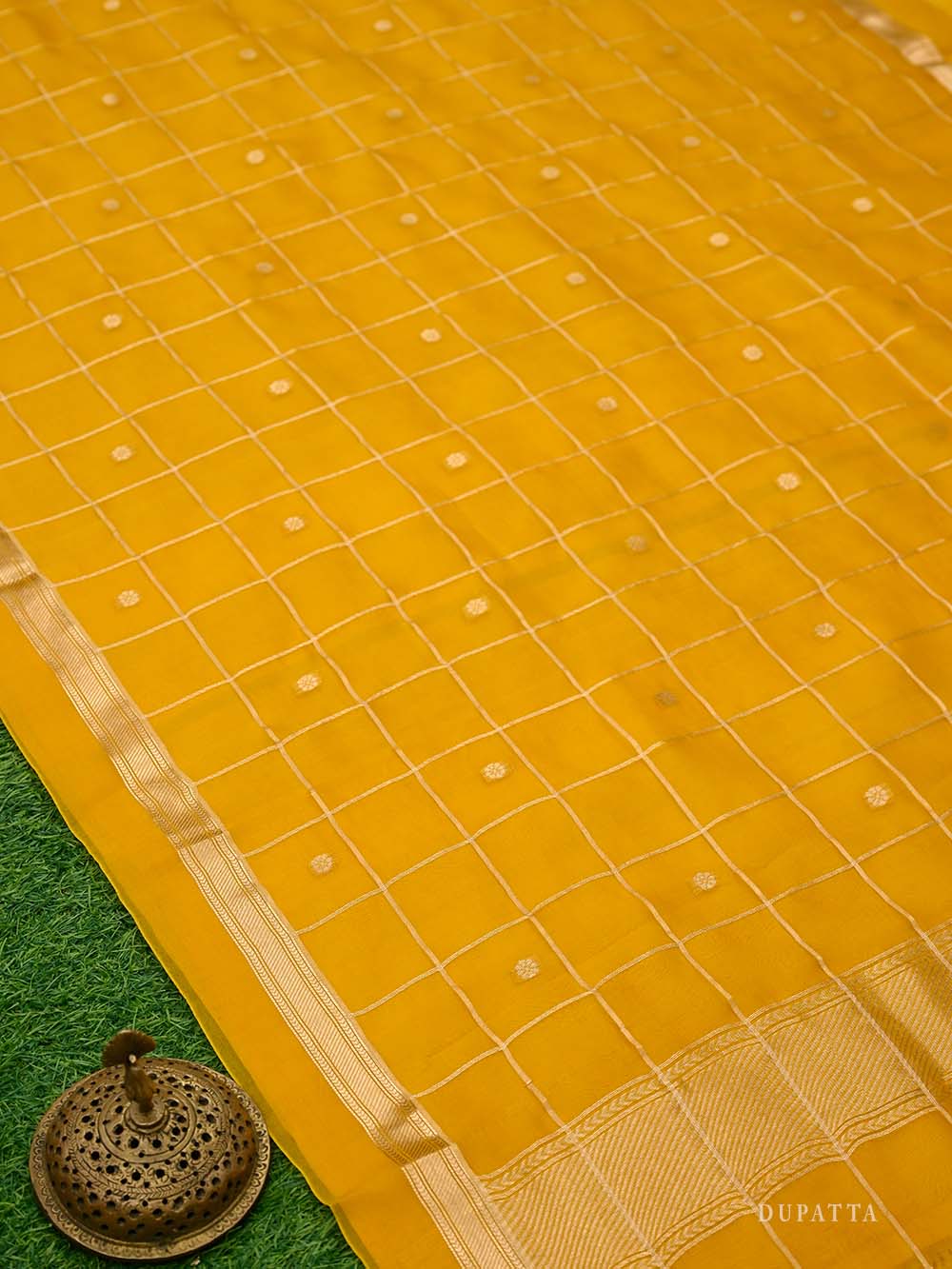 Yellow Booti Katan Silk Handloom Banarasi Suit