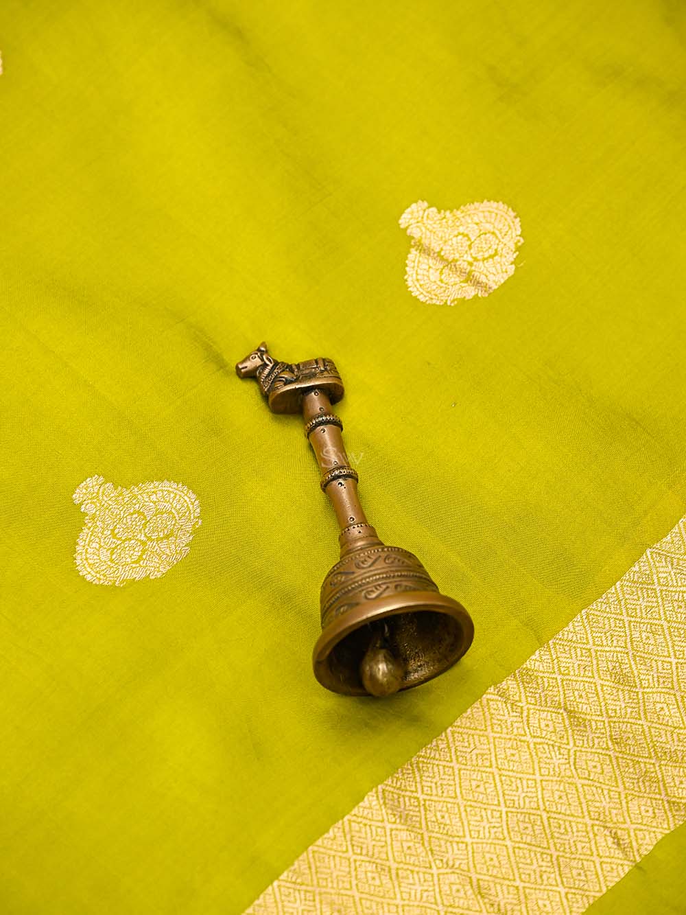Lime Green Booti Katan Silk Handloom Banarasi Suit