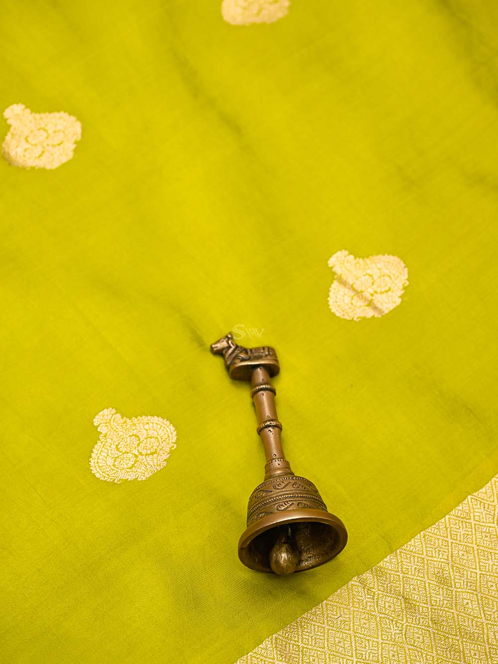Lime Green Booti Katan Silk Handloom Banarasi Suit