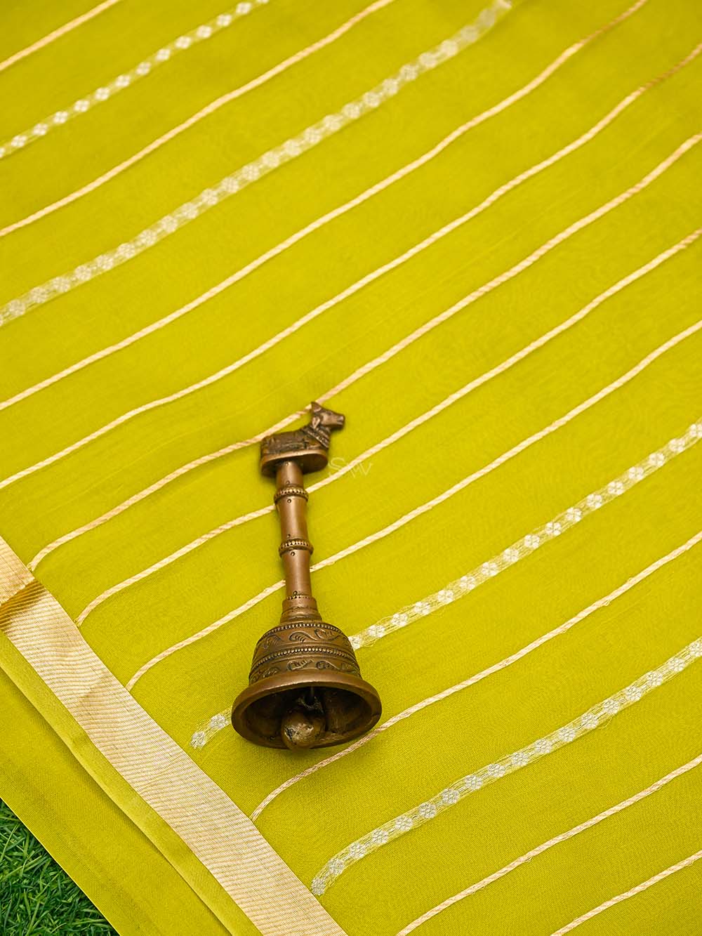 Lime Green Booti Katan Silk Handloom Banarasi Suit