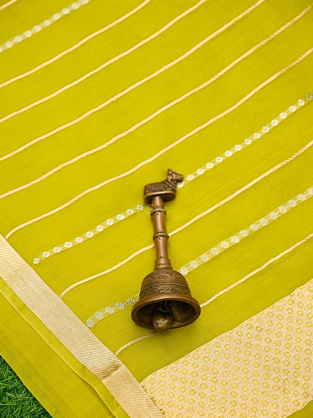 Lime Green Booti Katan Silk Handloom Banarasi Suit