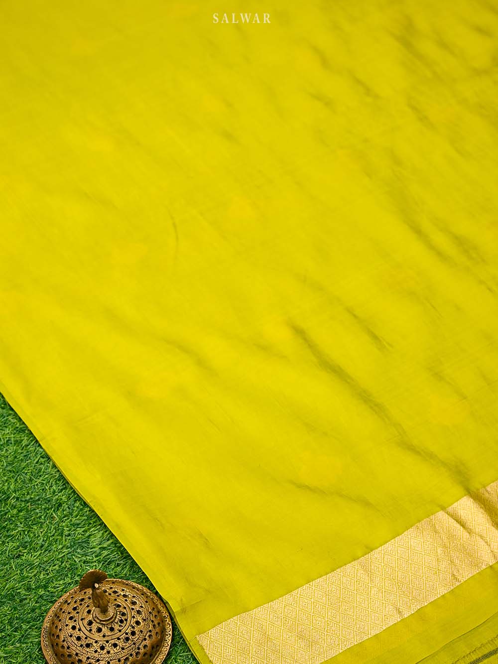 Lime Green Booti Katan Silk Handloom Banarasi Suit