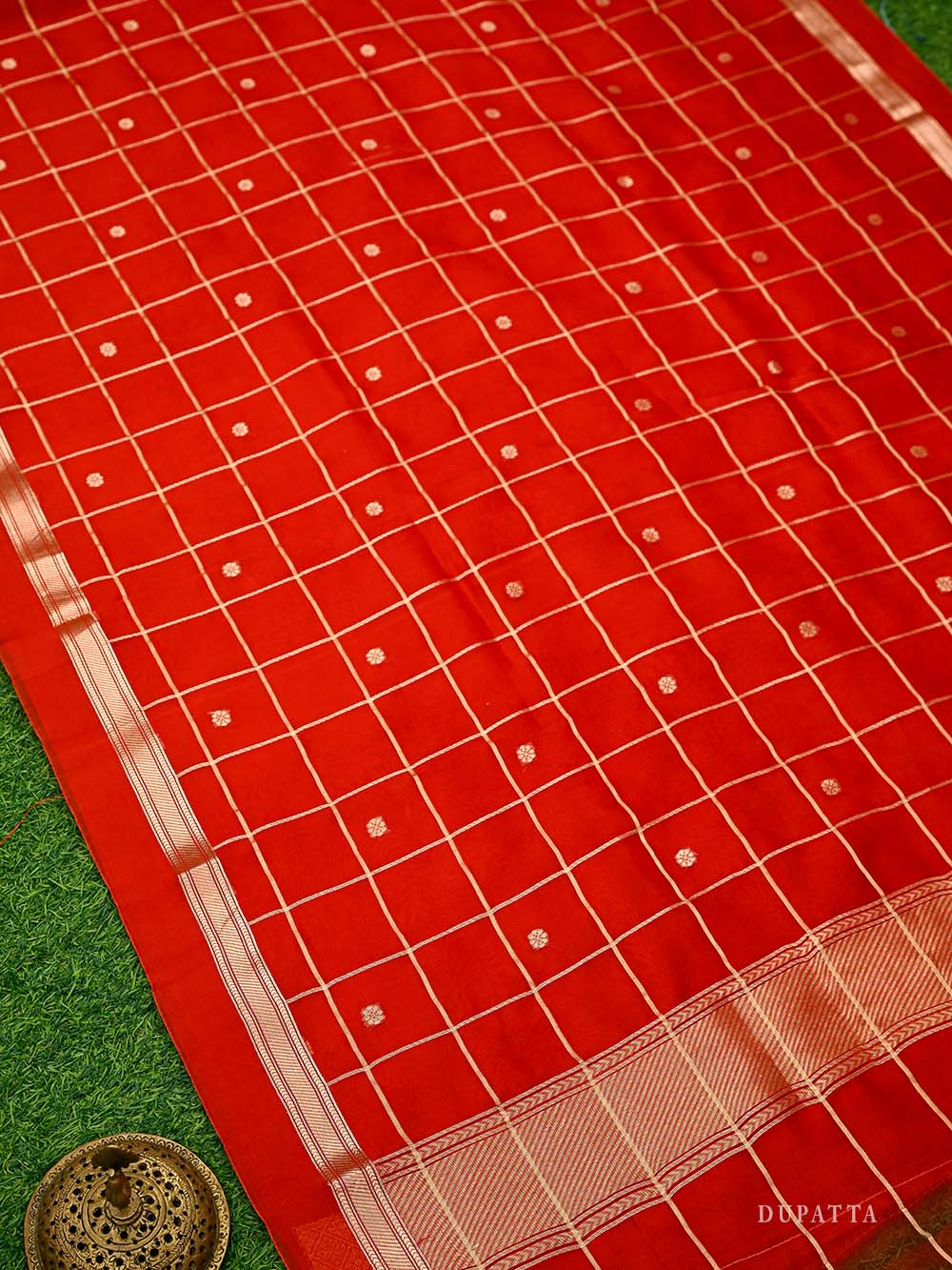 Red Booti Katan Silk Handloom Banarasi Suit