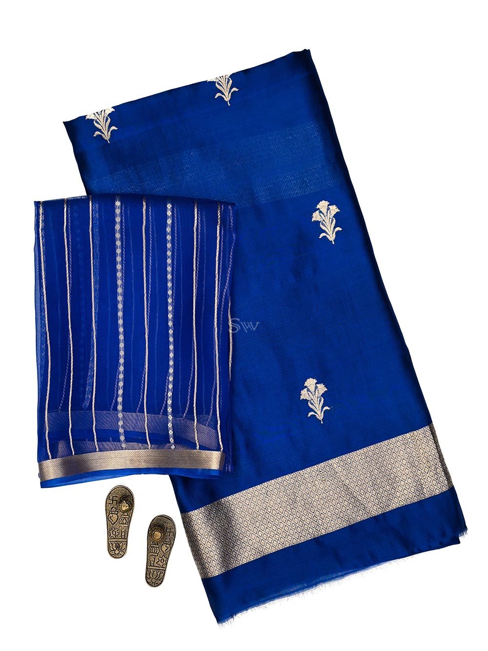 Blue Booti Katan Silk Handloom Banarasi Suit