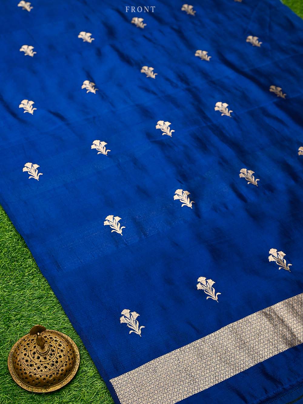 Blue Booti Katan Silk Handloom Banarasi Suit