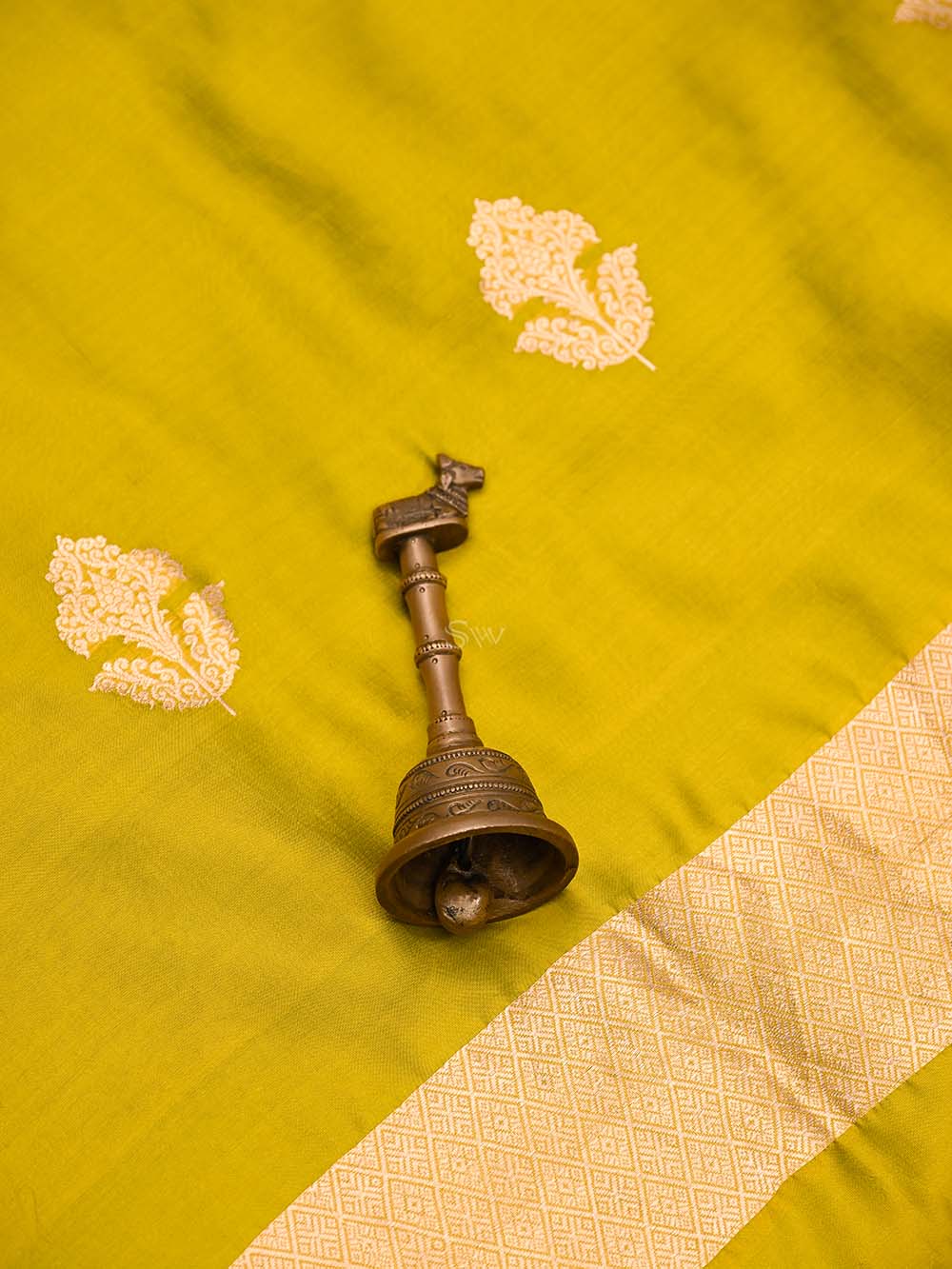 Lime Green Booti Katan Silk Handloom Banarasi Suit - Sacred Weaves