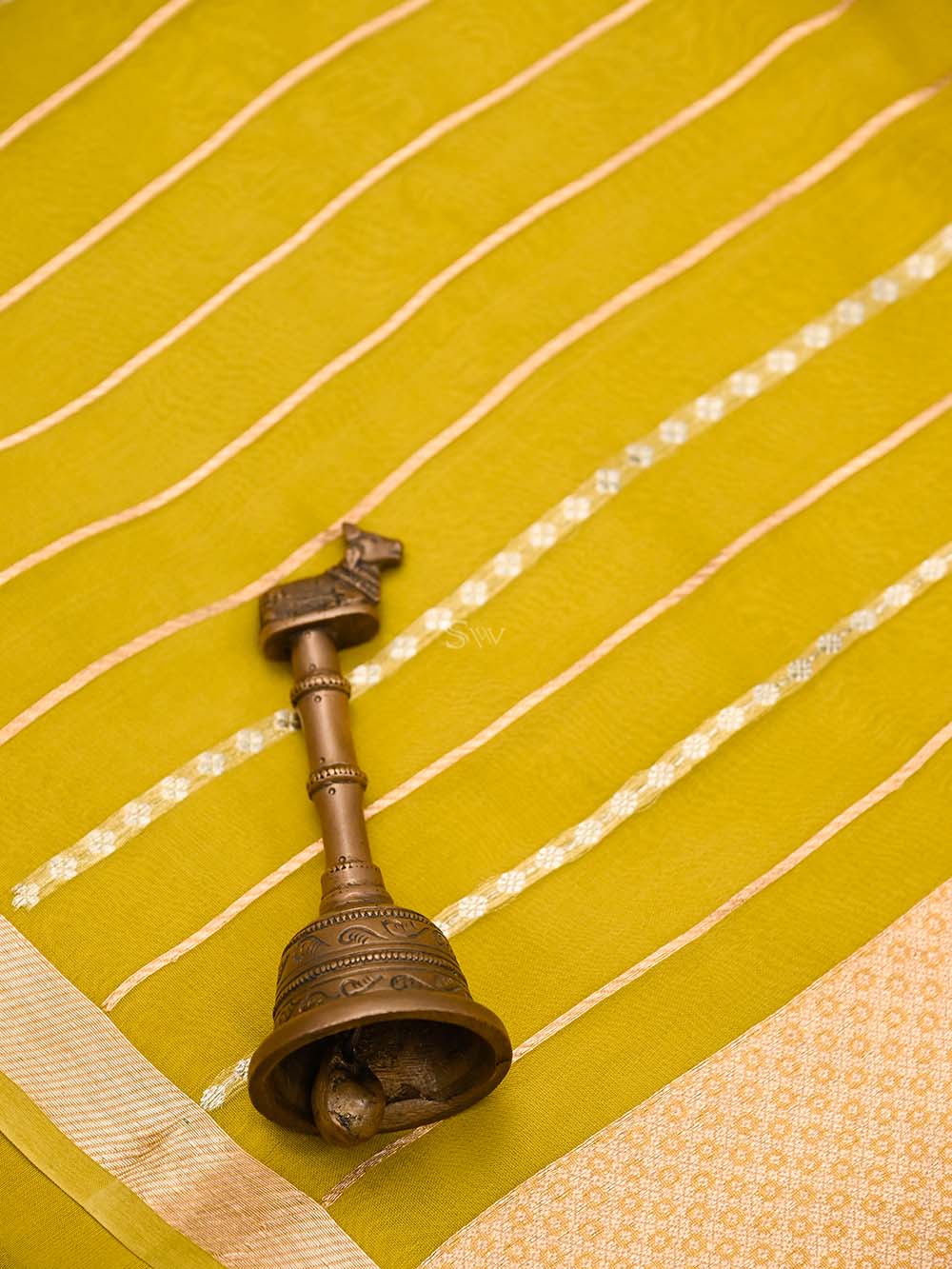 Lime Green Booti Katan Silk Handloom Banarasi Suit - Sacred Weaves