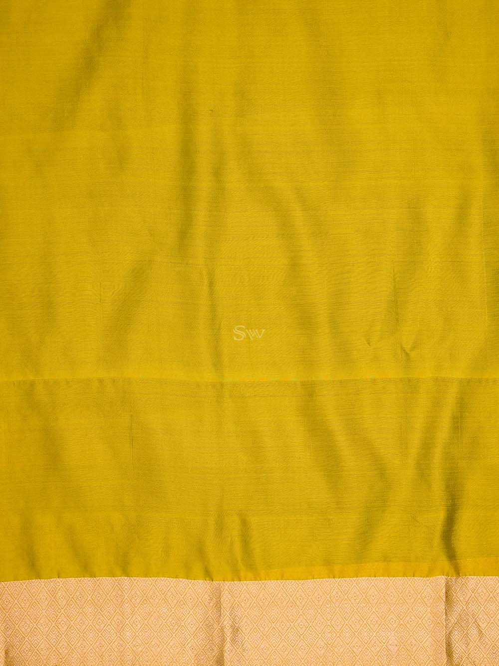 Lime Green Booti Katan Silk Handloom Banarasi Suit - Sacred Weaves