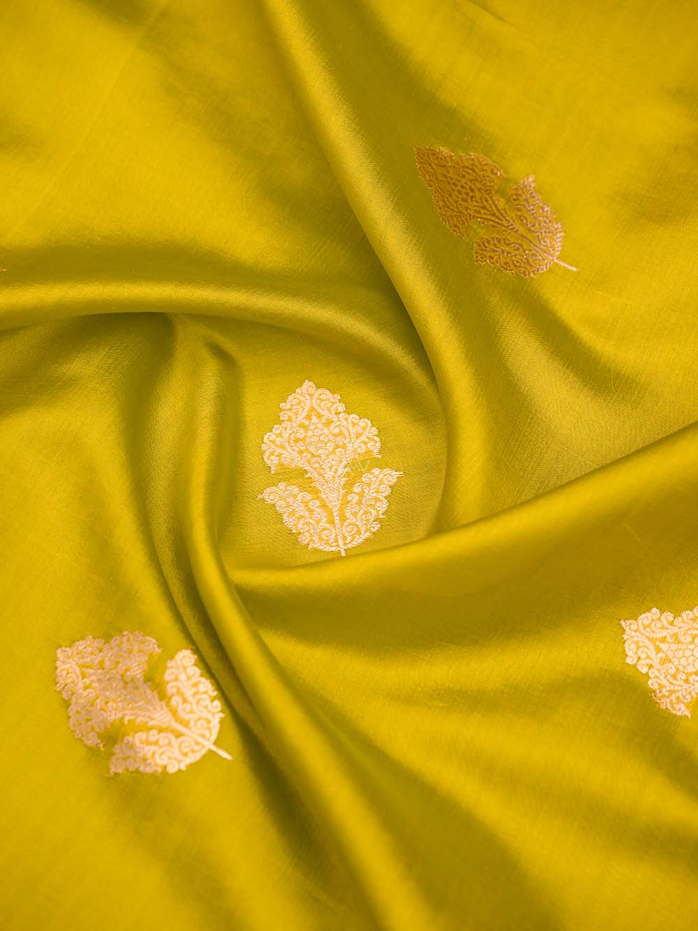 Lime Green Booti Katan Silk Handloom Banarasi Suit - Sacred Weaves