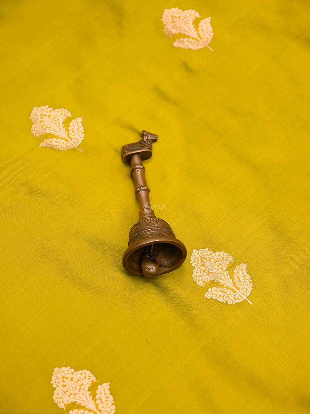 Lime Green Booti Katan Silk Handloom Banarasi Suit - Sacred Weaves