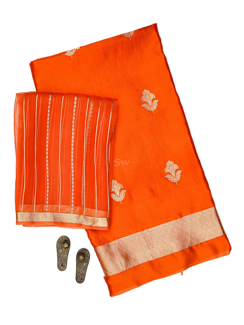 Dark Orange Booti Katan Silk Handloom Banarasi Suit