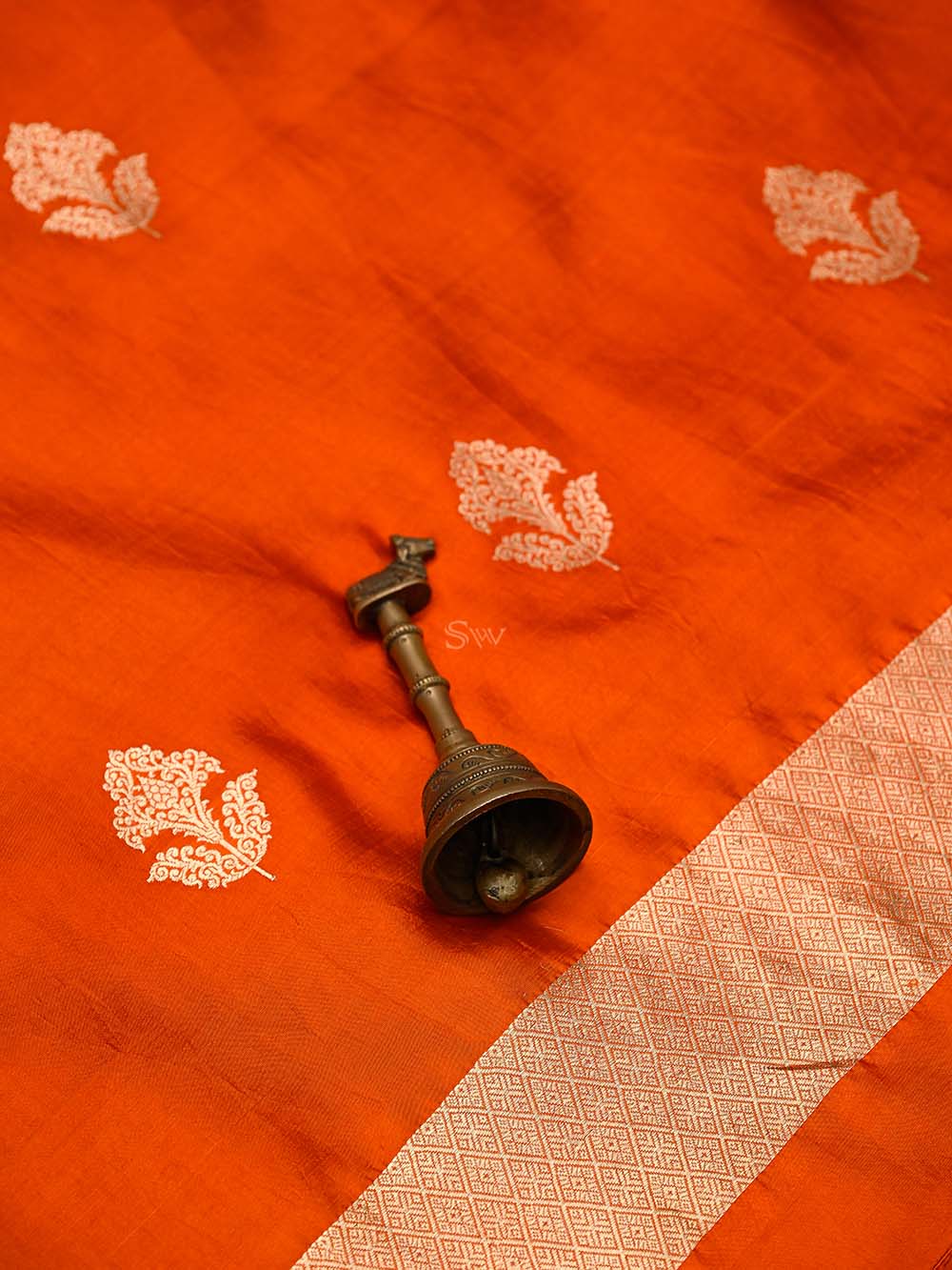 Dark Orange Booti Katan Silk Handloom Banarasi Suit