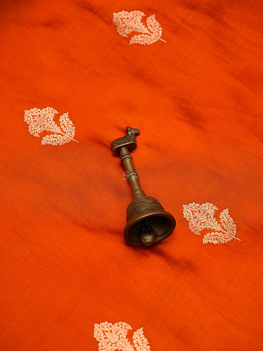 Dark Orange Booti Katan Silk Handloom Banarasi Suit