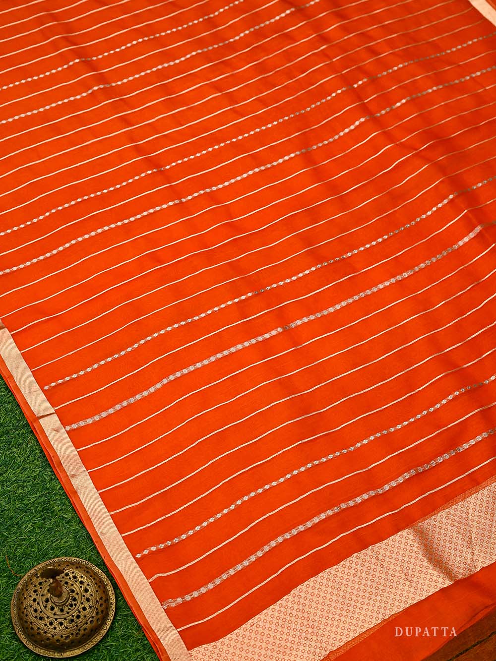 Dark Orange Booti Katan Silk Handloom Banarasi Suit