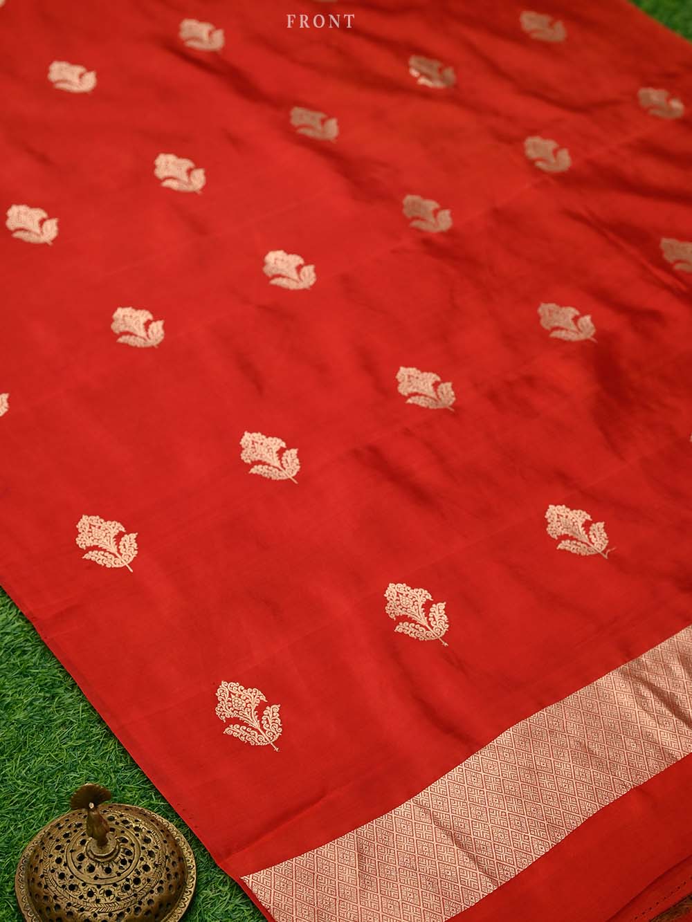 Red Booti Katan Silk Handloom Banarasi Suit