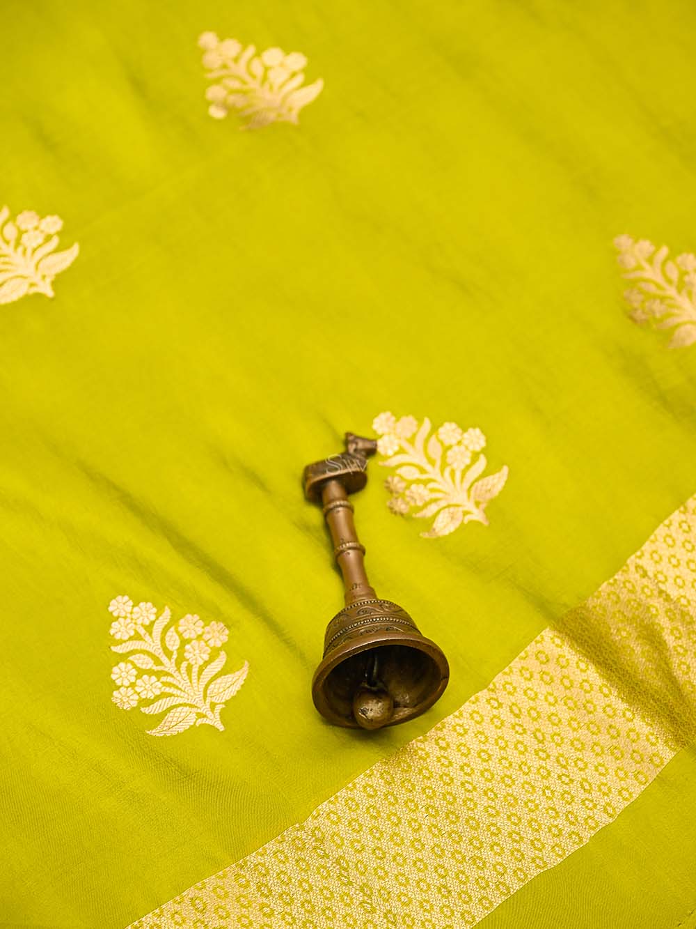 Lime Green Booti Katan Silk Handloom Banarasi Suit