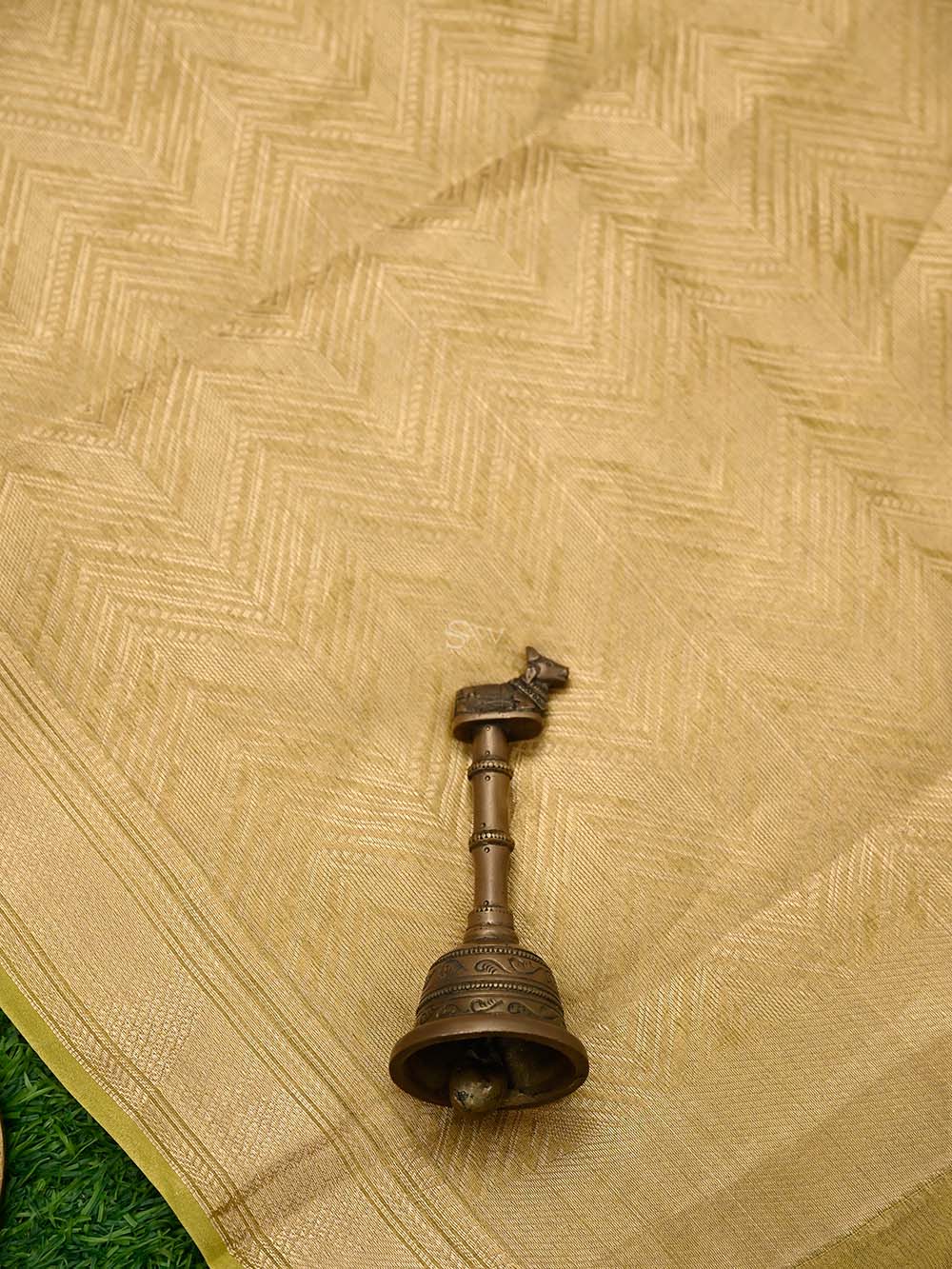 Lime Green Booti Katan Silk Handloom Banarasi Suit