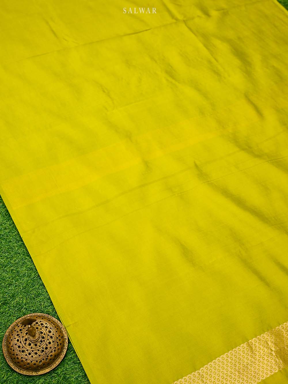 Lime Green Booti Katan Silk Handloom Banarasi Suit