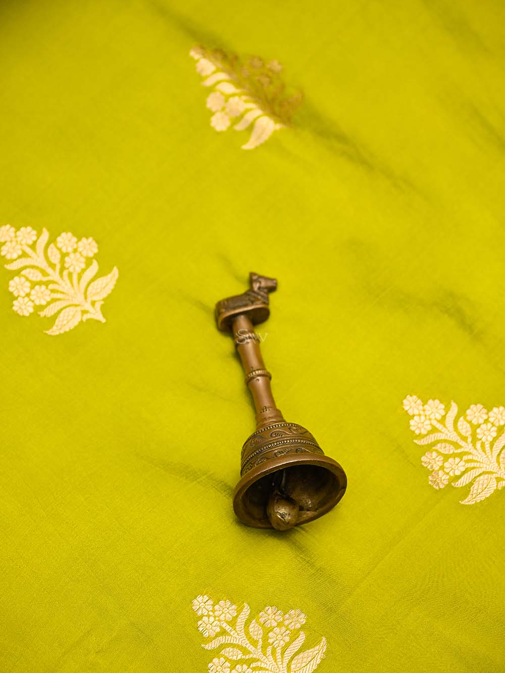 Lime Green Booti Katan Silk Handloom Banarasi Suit