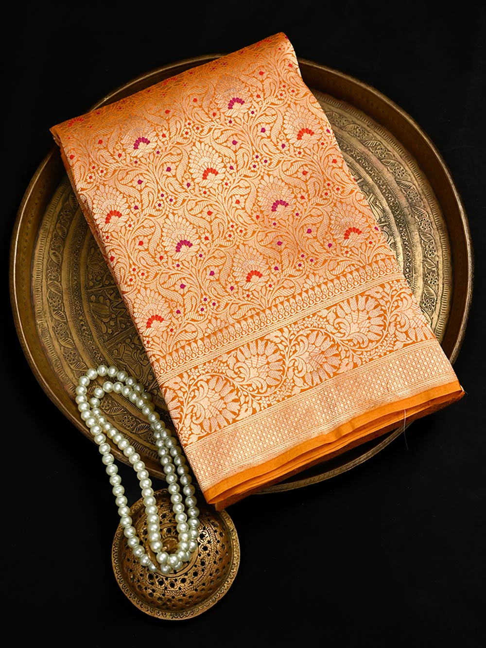 Mustard Meenakari Silk Brocade Handloom Banarasi Saree - Sacred Weaves