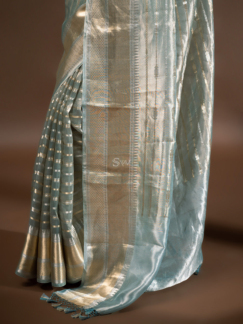 Sea Green Tissue Handloom Banarasi Saree - Sacred Weaves