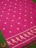 Dark Pink Shikargah Katan Silk Handloom Banarasi Dupatta - Sacred Weaves