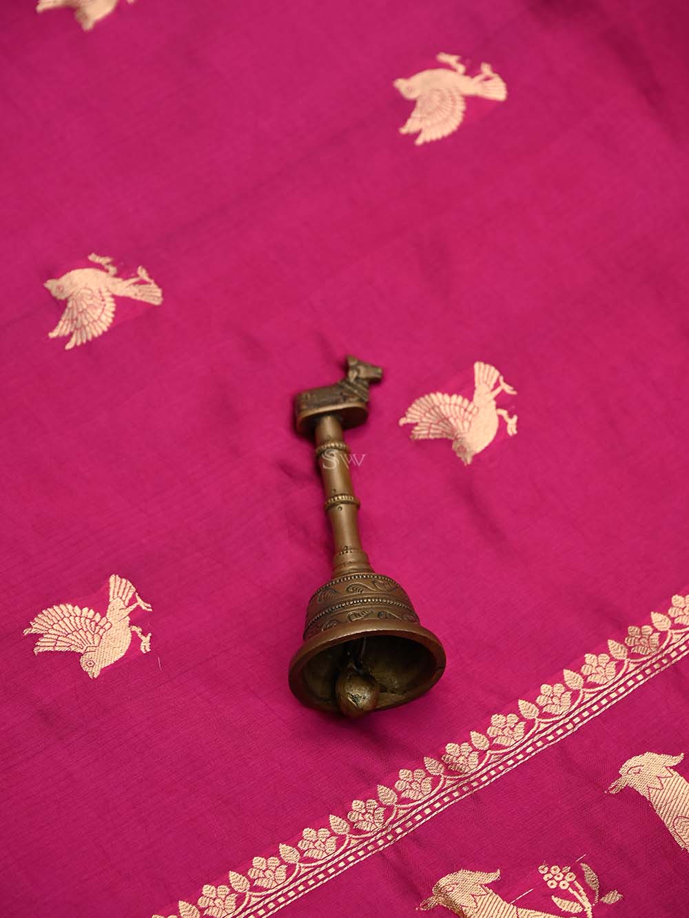 Dark Pink Shikargah Katan Silk Handloom Banarasi Dupatta - Sacred Weaves
