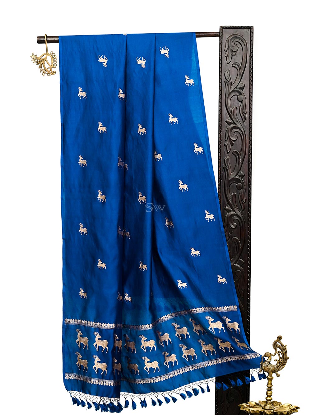 Blue Shikargah Katan Silk Handloom Banarasi Dupatta