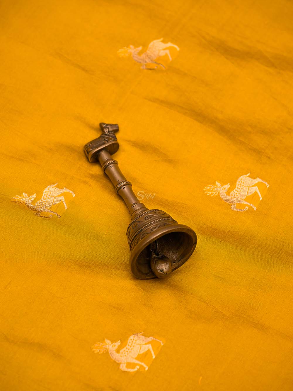 Yellow Shikargah Katan Silk Handloom Banarasi Dupatta - Sacred Weaves