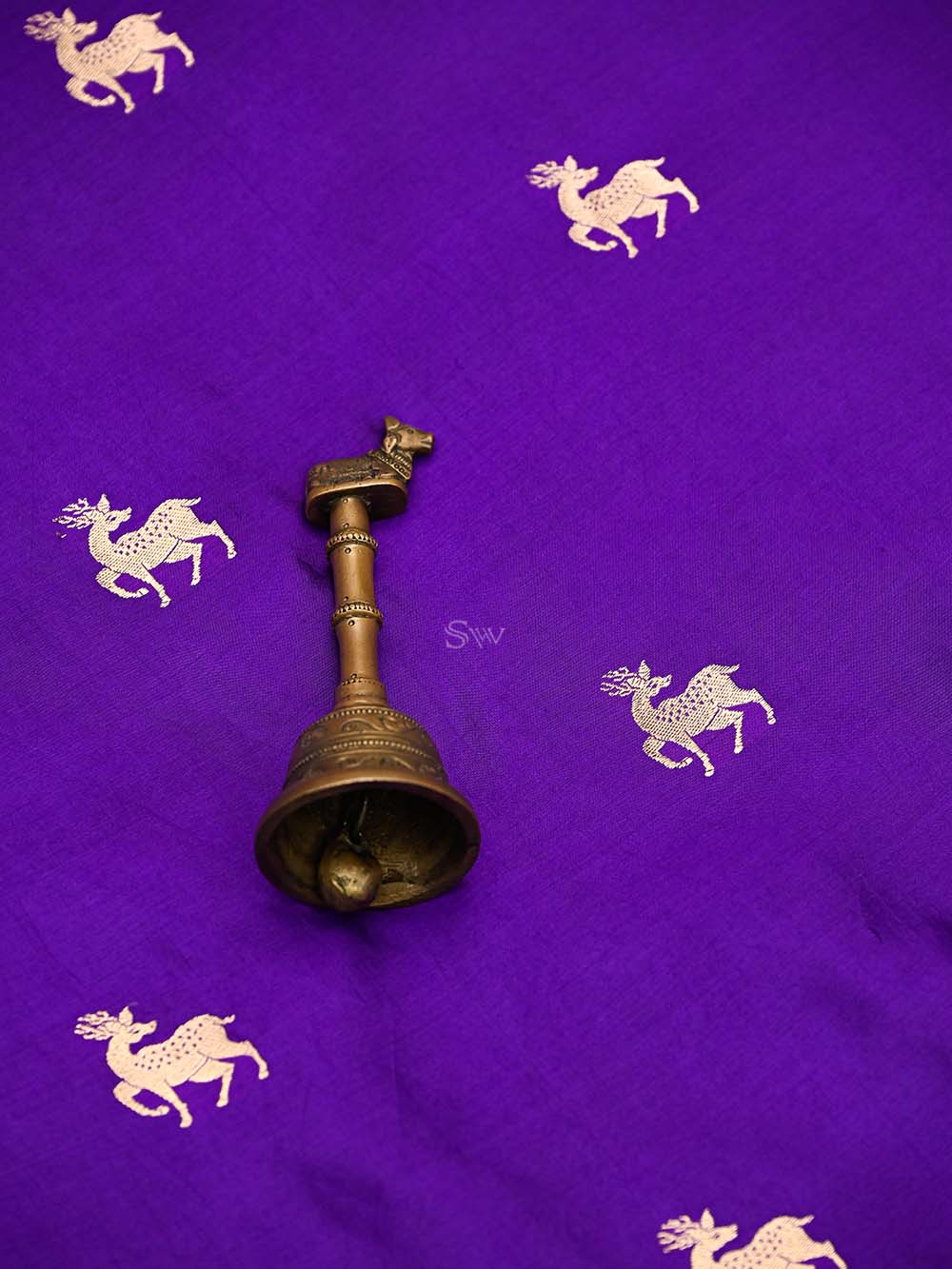 Purple Shikargah Katan Silk Handloom Banarasi Dupatta - Sacred Weaves
