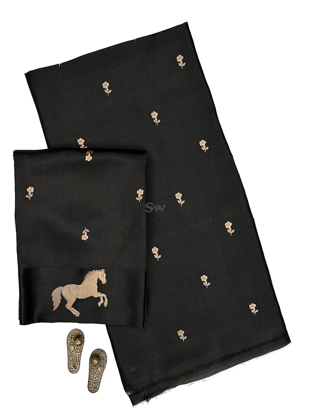 Black Booti Katan Silk Handloom Banarasi Suit