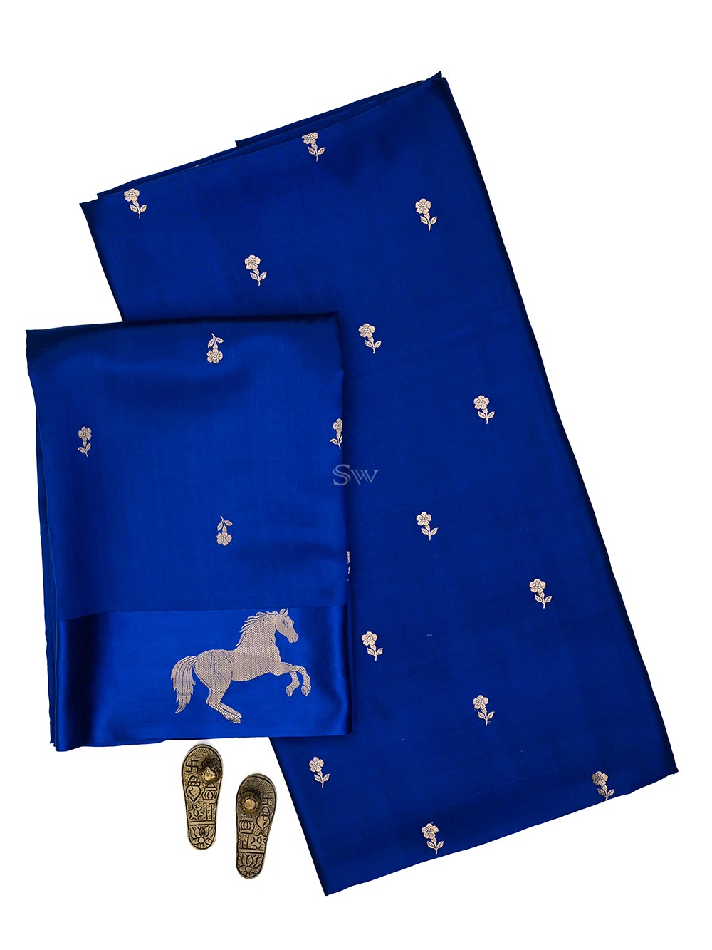 Blue Booti Katan Silk Handloom Banarasi Suit - Sacred Weaves
