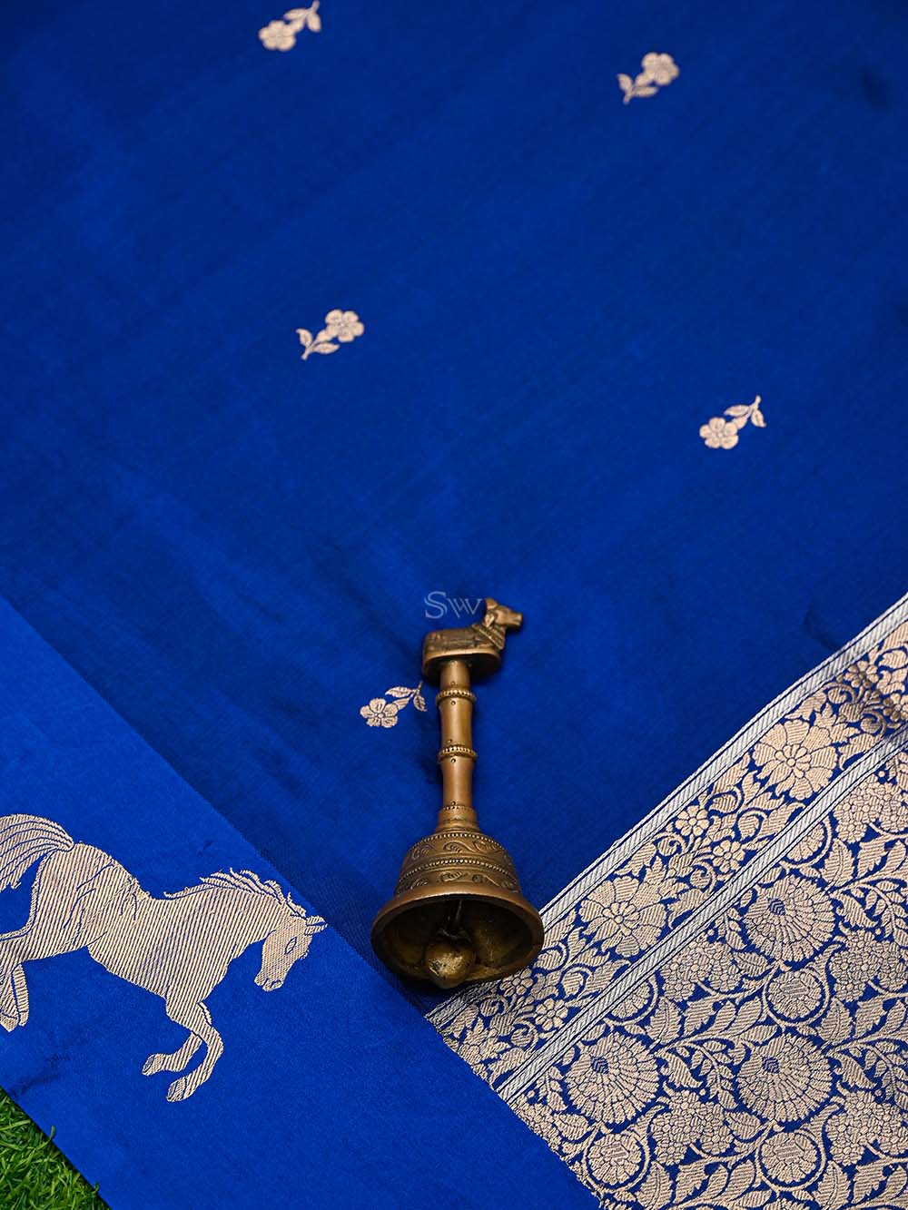 Blue Booti Katan Silk Handloom Banarasi Suit - Sacred Weaves