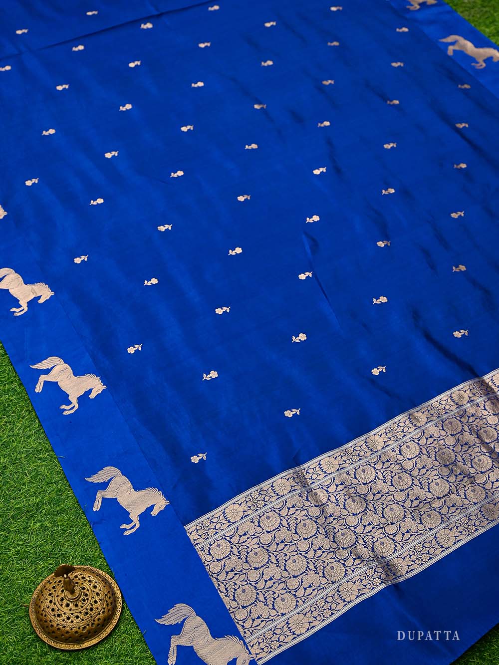 Blue Booti Katan Silk Handloom Banarasi Suit - Sacred Weaves