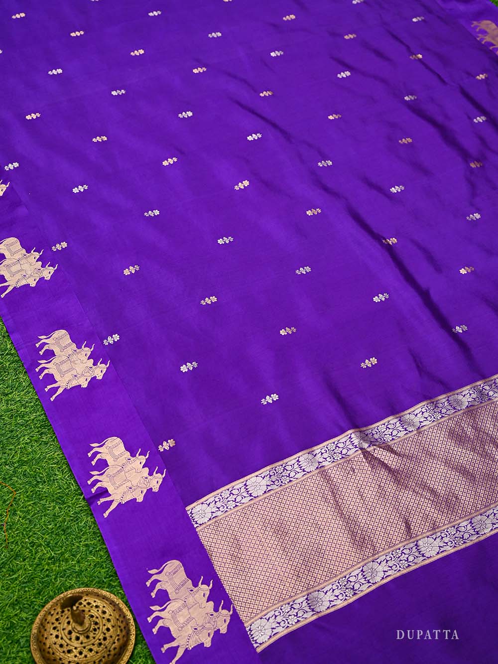 Purple Booti Katan Silk Handloom Banarasi Suit