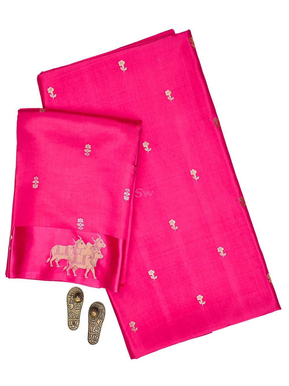 Dark Pink Booti Katan Silk Handloom Banarasi Suit