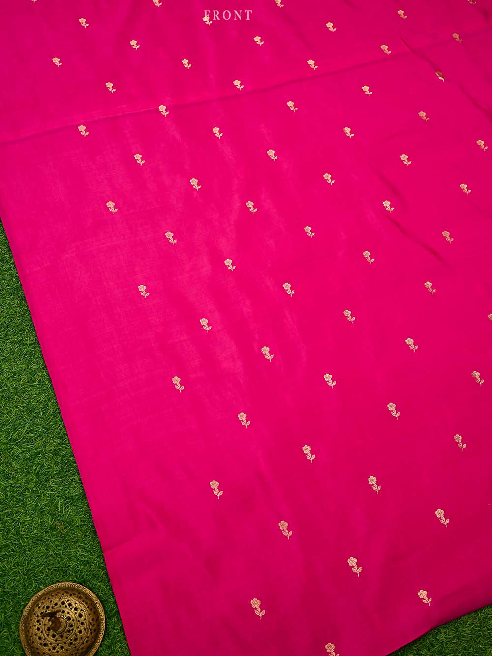 Dark Pink Booti Katan Silk Handloom Banarasi Suit