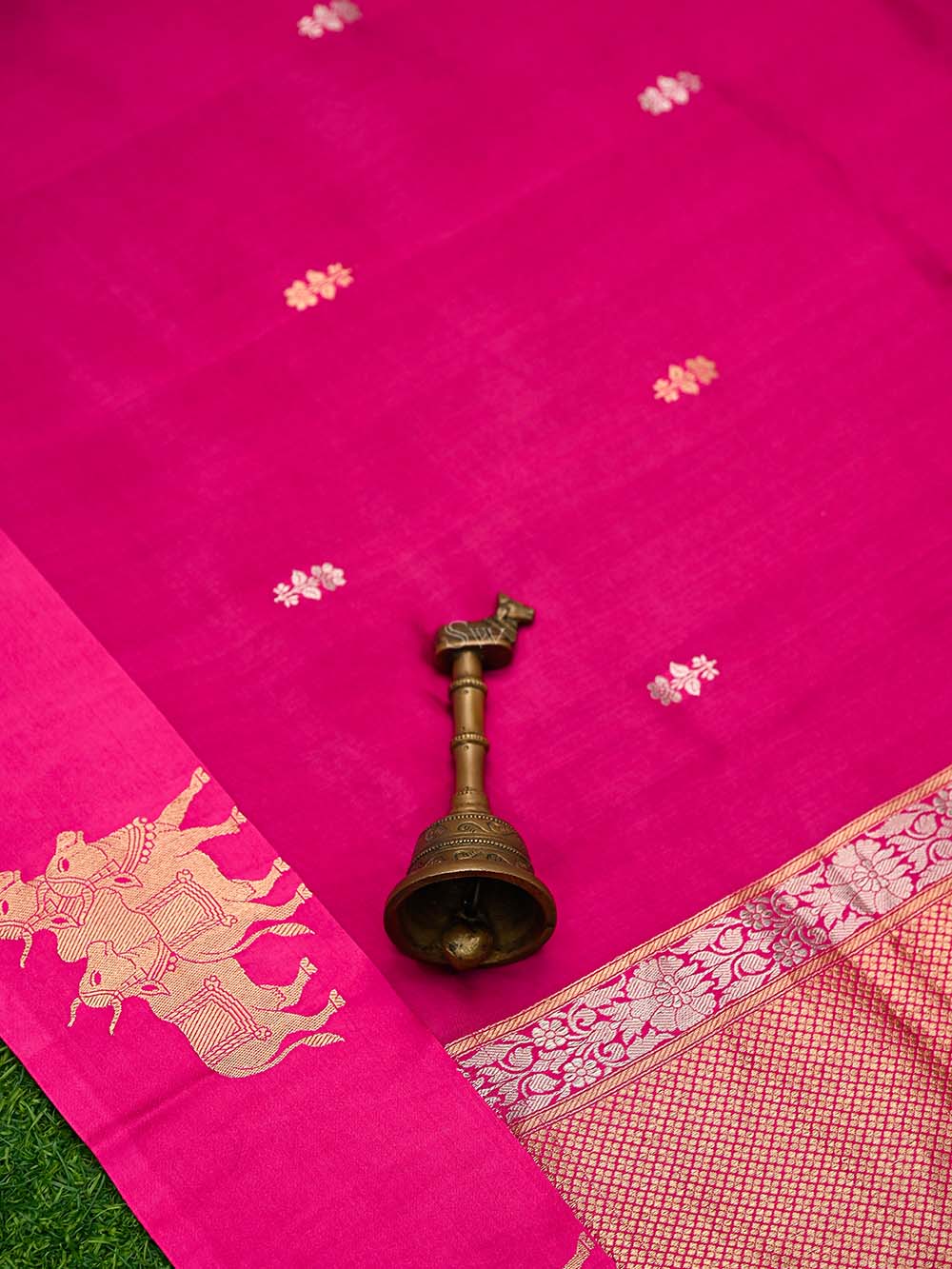 Dark Pink Booti Katan Silk Handloom Banarasi Suit
