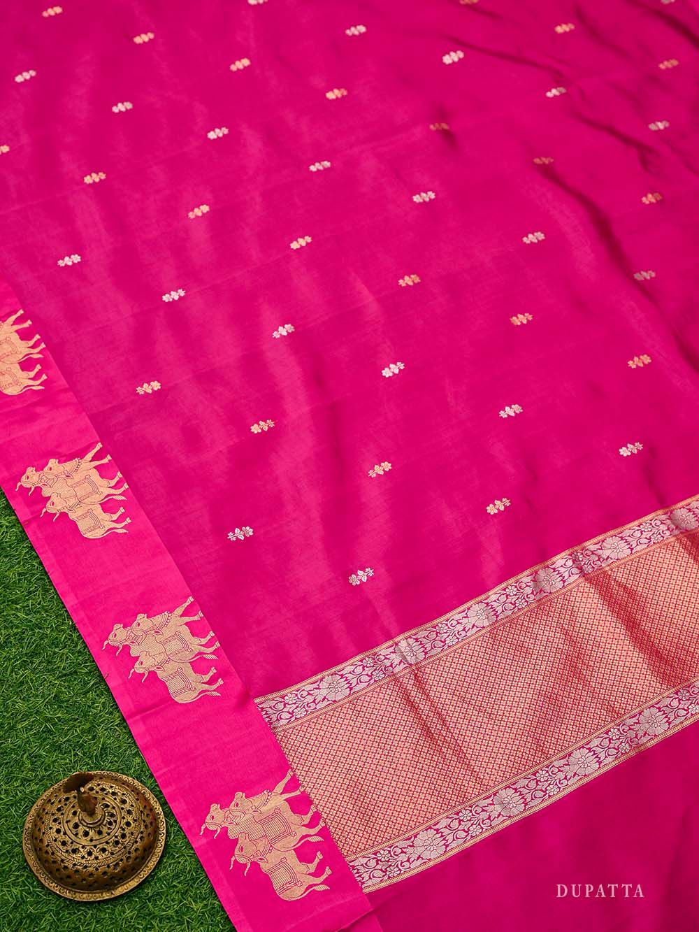 Dark Pink Booti Katan Silk Handloom Banarasi Suit